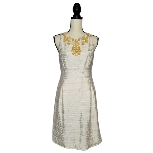 Eliza J Dresses & Skirts - Eliza J Dress Cream Yellow Jeweled Scoop Necline Sleeveless Silk Women's Size M